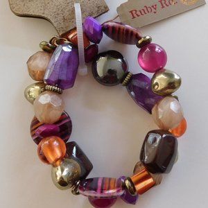 Ruby Rd. Purple Brown Stretchy Bead Bracelet NWT